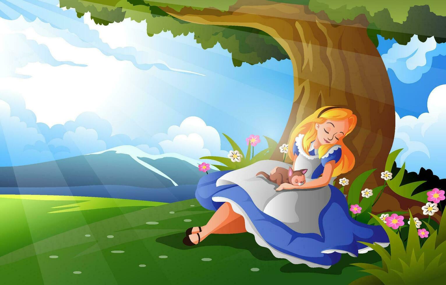 Sleeping Girl by The Tree Background vector
