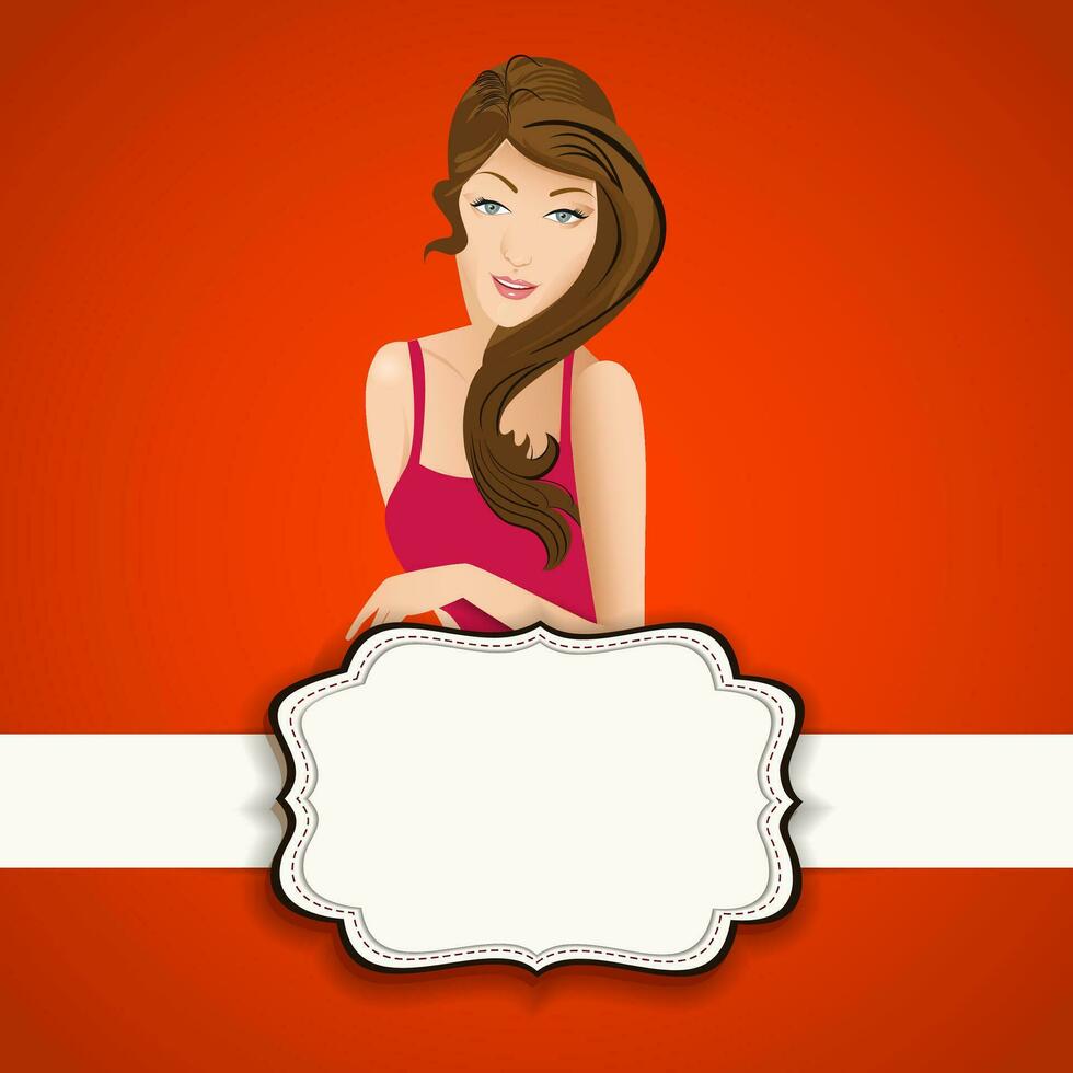 Girl with space for your message on pink background for Happy Women's Day. vector