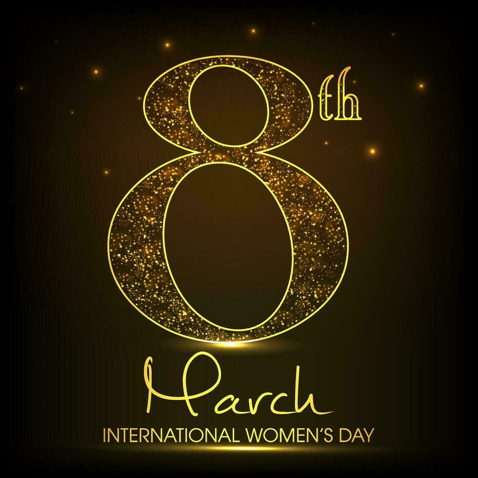 International Happy Women's Day celebration concept with stylish golden text 8th March on shiny brown background. vector