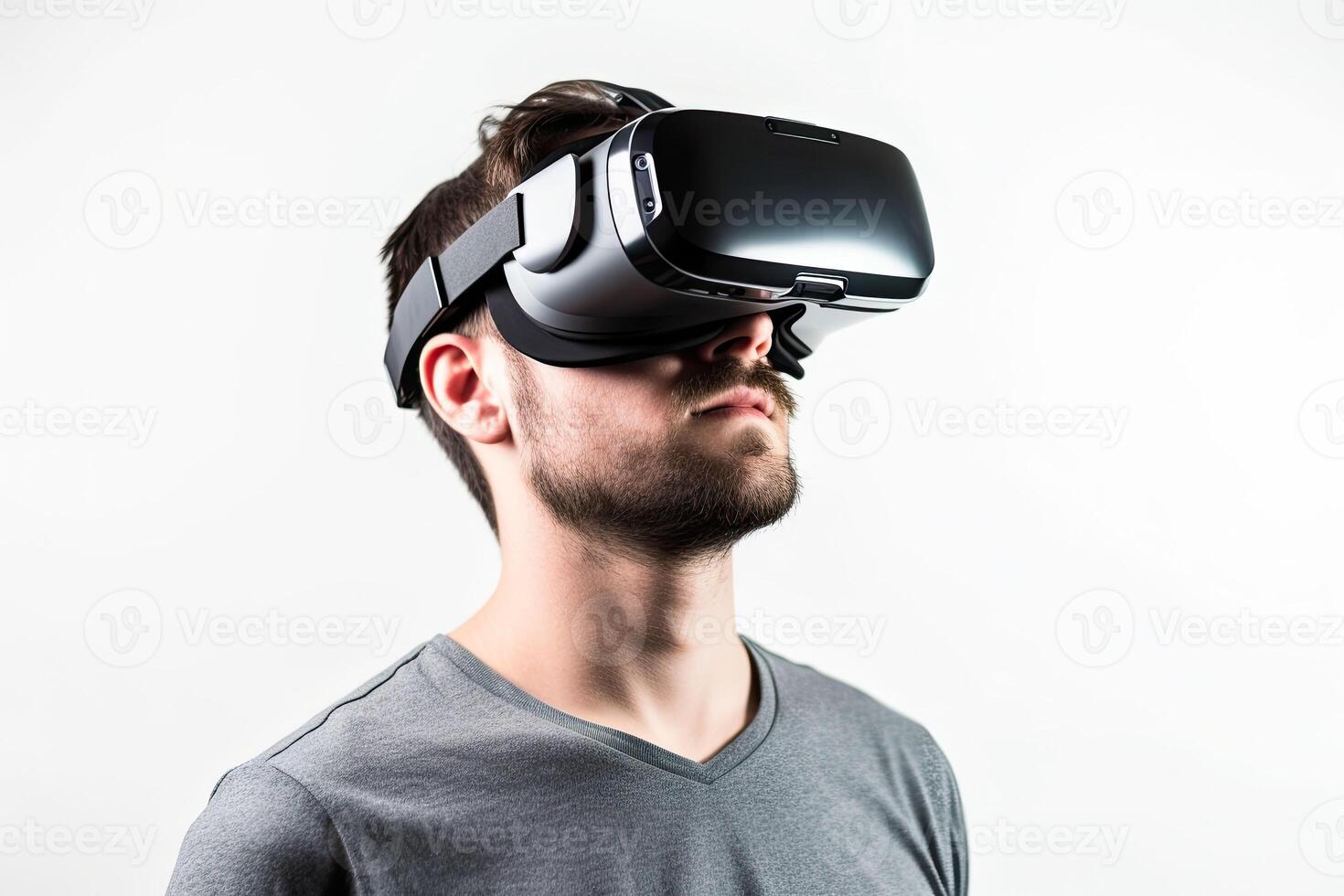 hombre utilizando virtual realidad auriculares. vr artilugio, , educación en línea o juego concepto. generativo ai foto