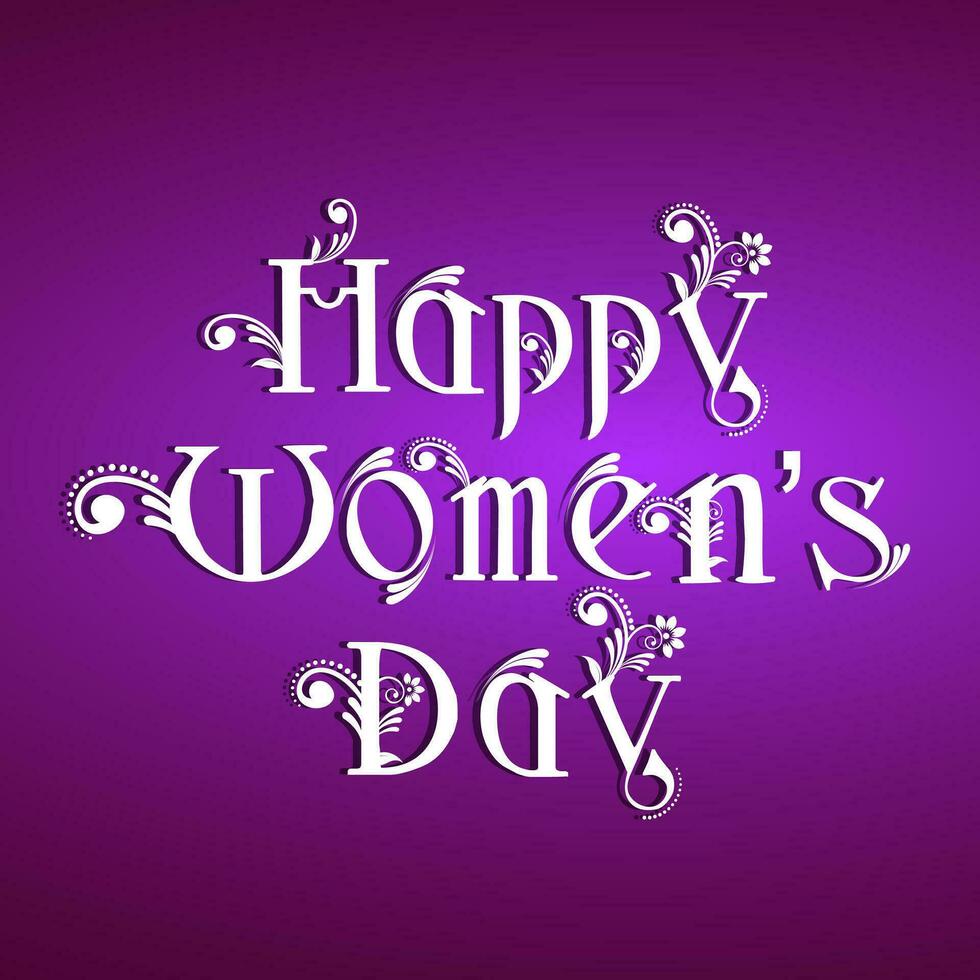 Happy Womens Day greeting card or poster design with stylish text on purple background. vector