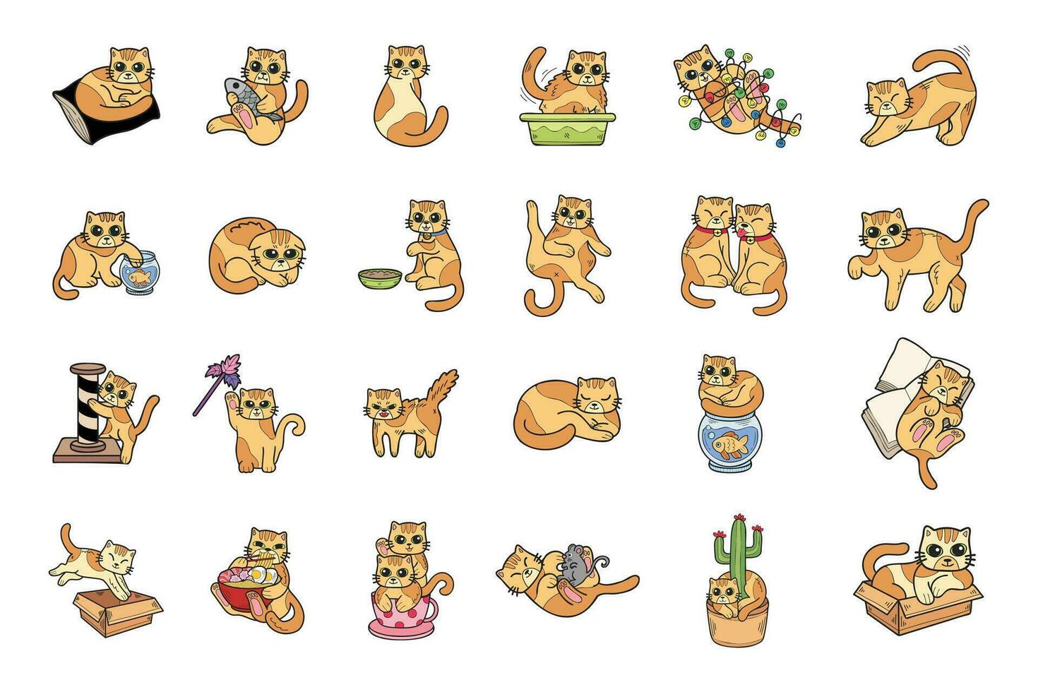 Hand Drawn cat in various poses collection in flat style illustration for business ideas vector