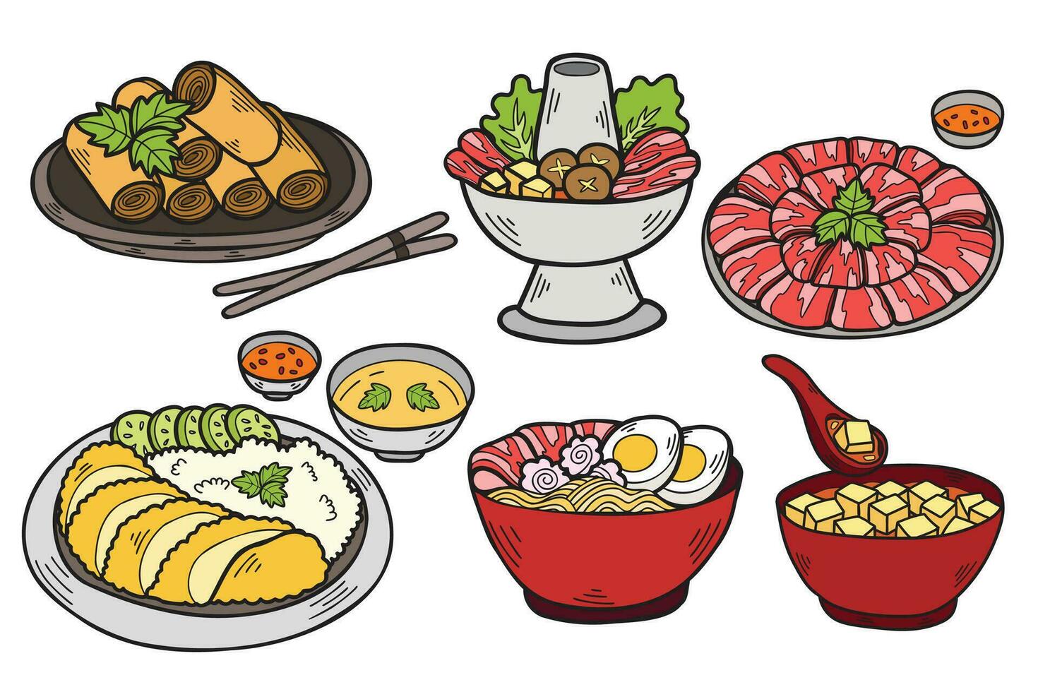 Hand Drawn chinese food collection in flat style illustration for business ideas vector