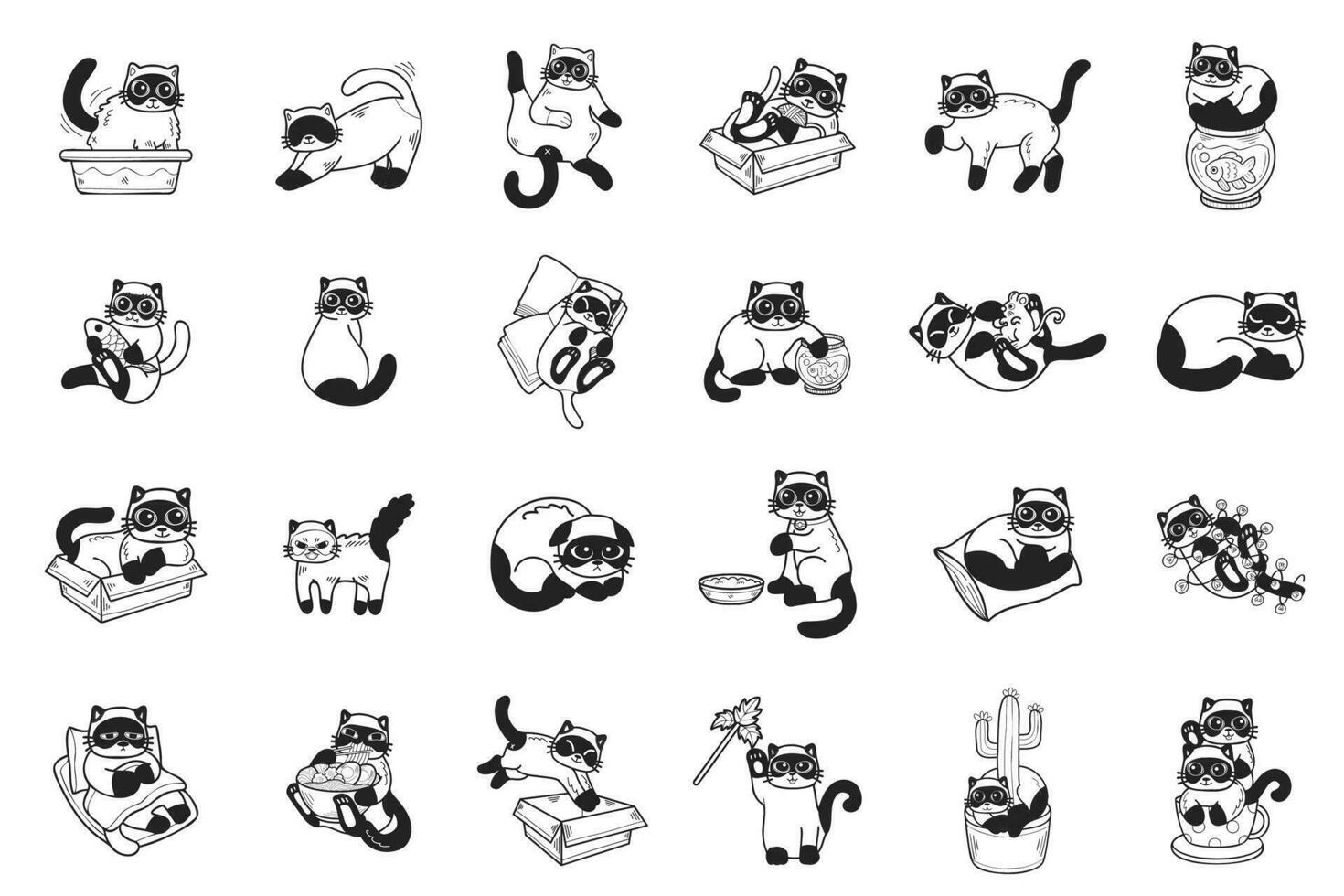 Hand Drawn cat in various poses collection in flat style illustration for business ideas vector