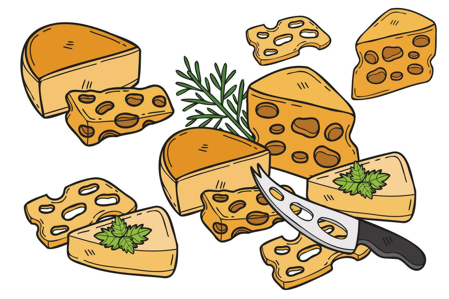 Hand Drawn cheese collection in flat style illustration for business ideas vector