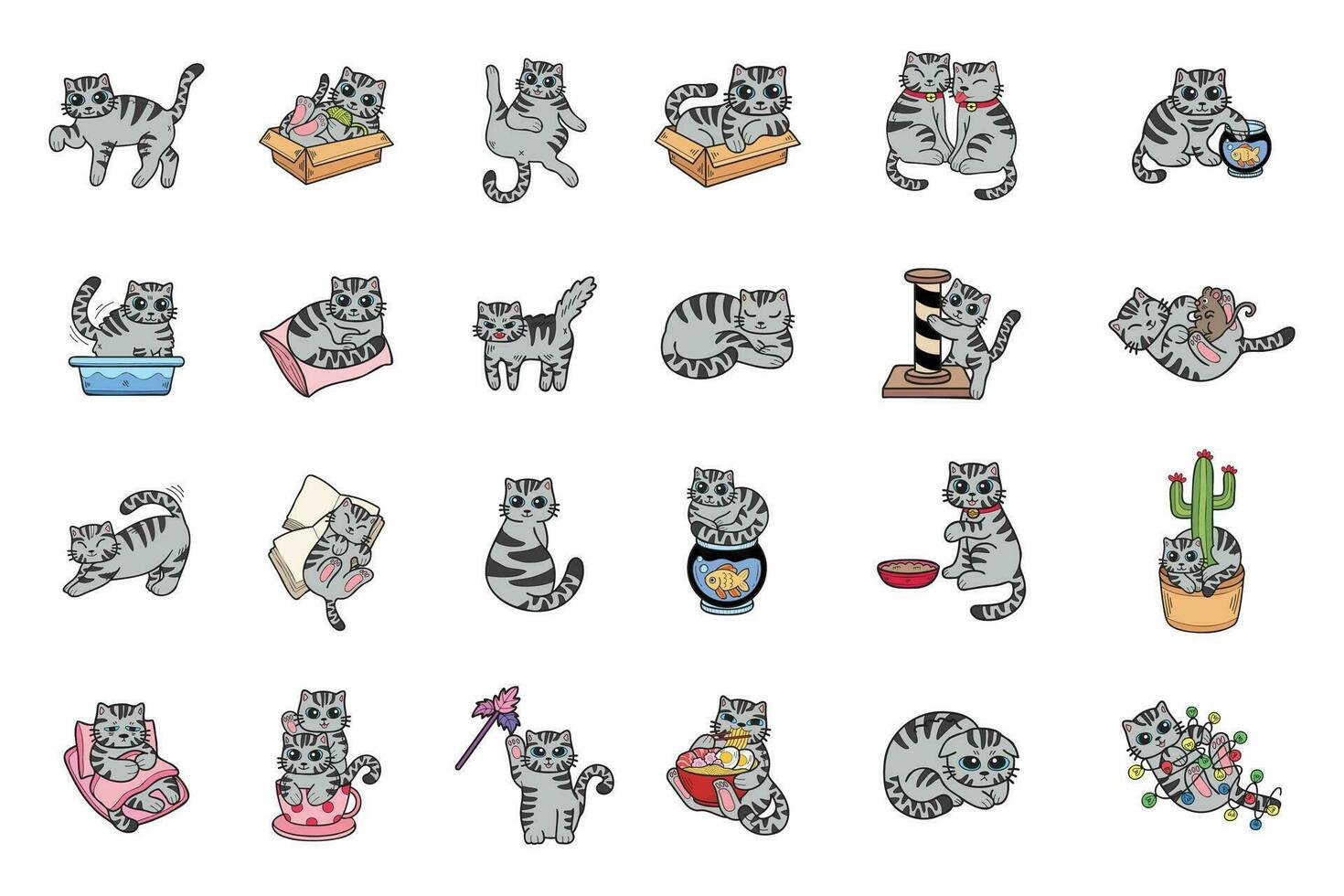 Hand Drawn cat in various poses collection in flat style illustration for business ideas vector