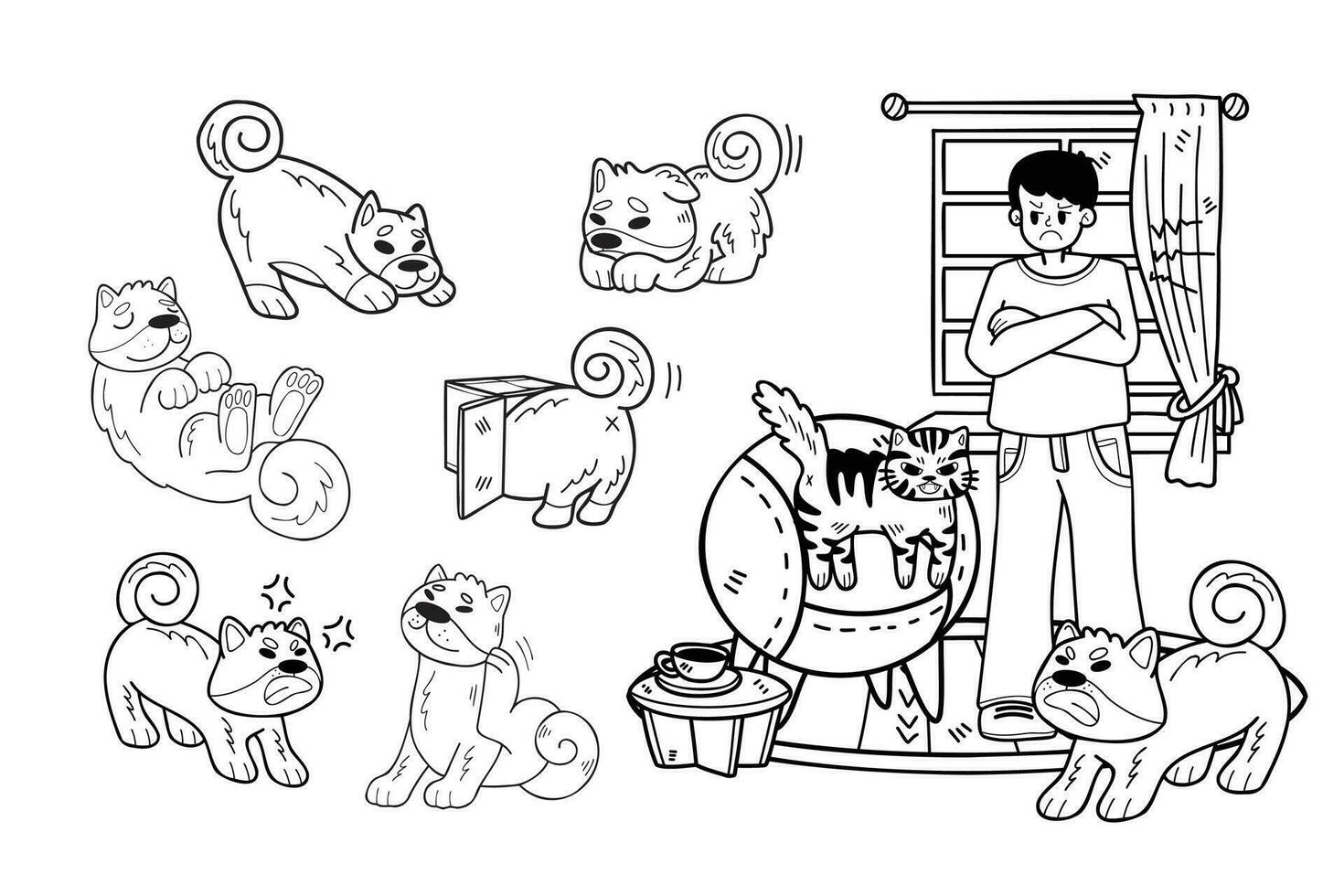 Hand Drawn Shiba Inu dog and family collection in flat style illustration for business ideas vector