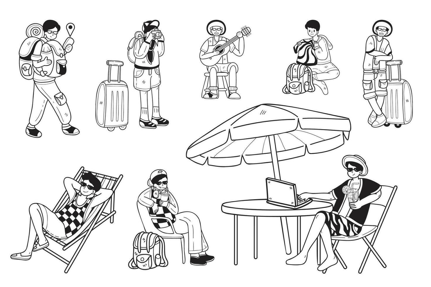 Hand Drawn outdoor traveler collection in flat style illustration for business ideas vector
