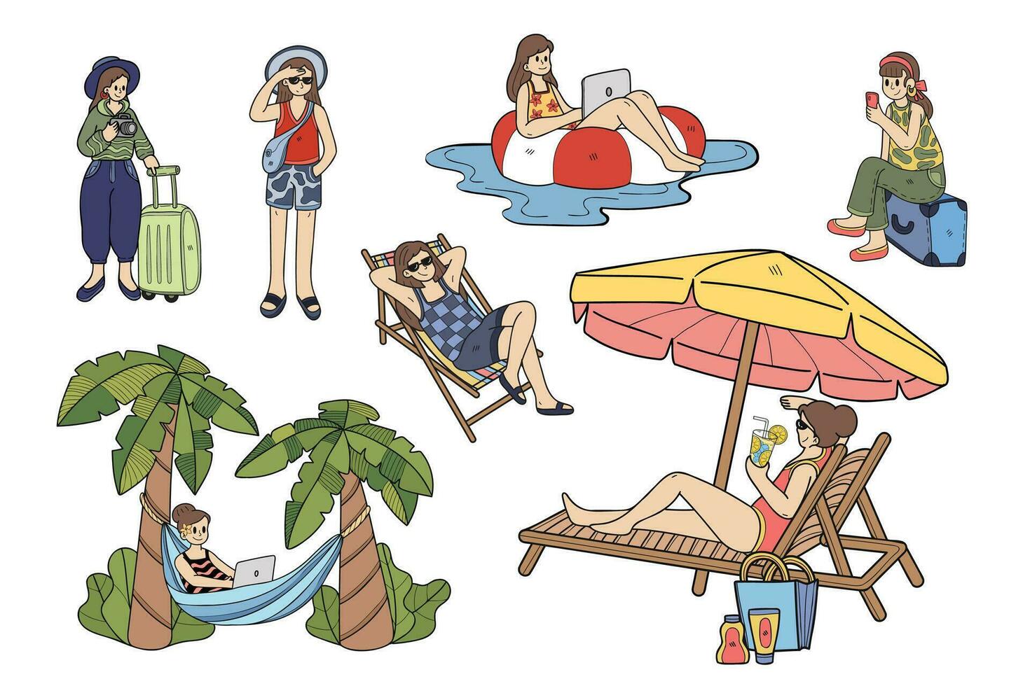 Hand Drawn outdoor traveler collection in flat style illustration for business ideas vector