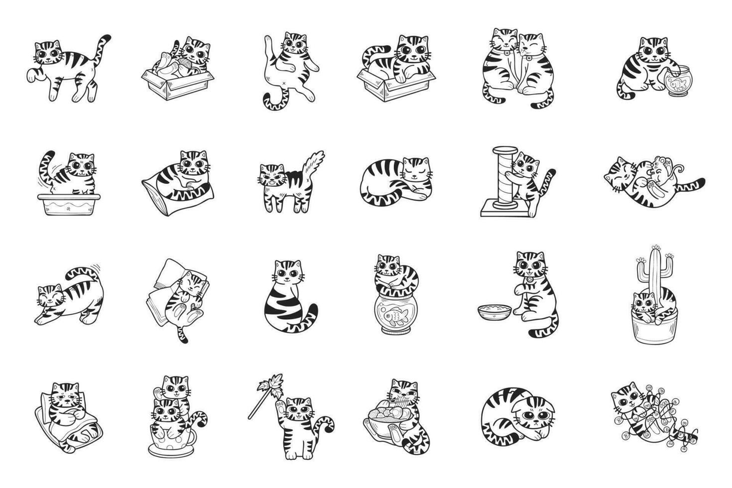 Hand Drawn cat in various poses collection in flat style illustration for business ideas vector