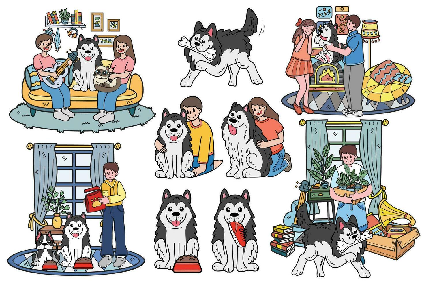 mano dibujado perro y familia colección en plano estilo ilustración para negocio ideas vector