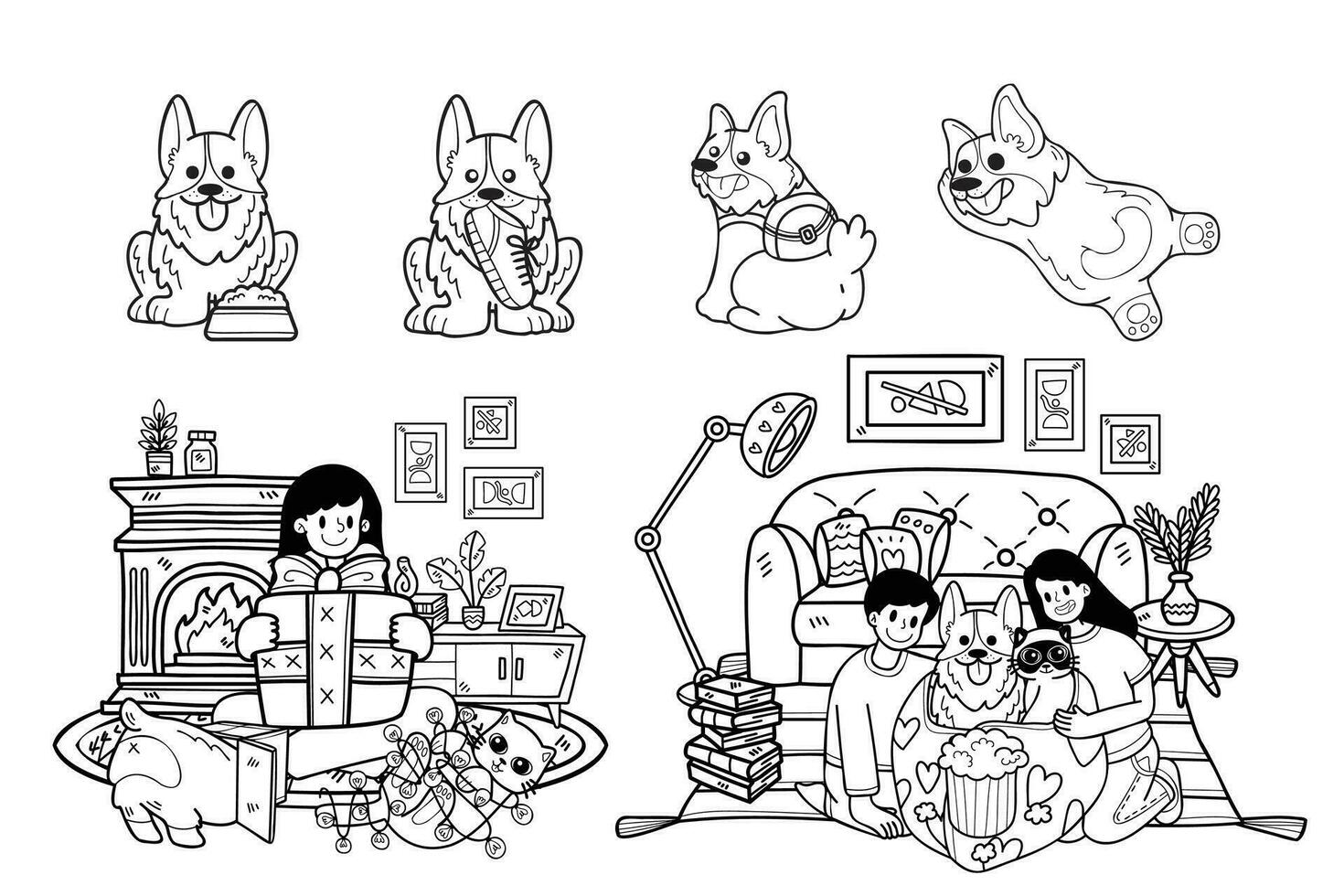 Hand Drawn dog and family collection in flat style illustration for business ideas vector