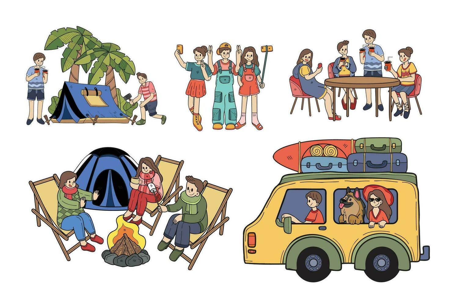 Hand Drawn outdoor traveler collection in flat style illustration for business ideas vector