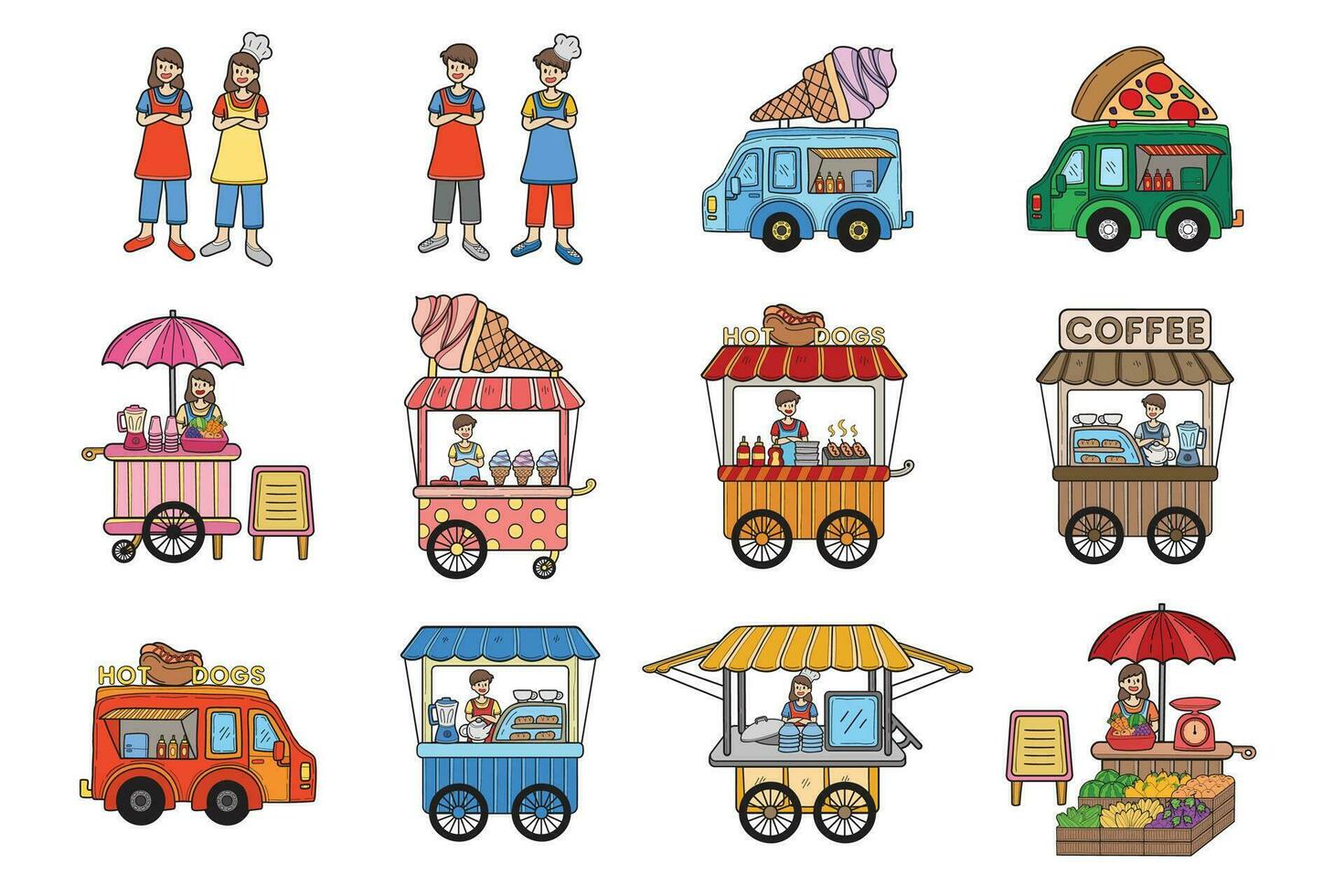 Hand Drawn street food restaurant collection in flat style illustration for business ideas vector