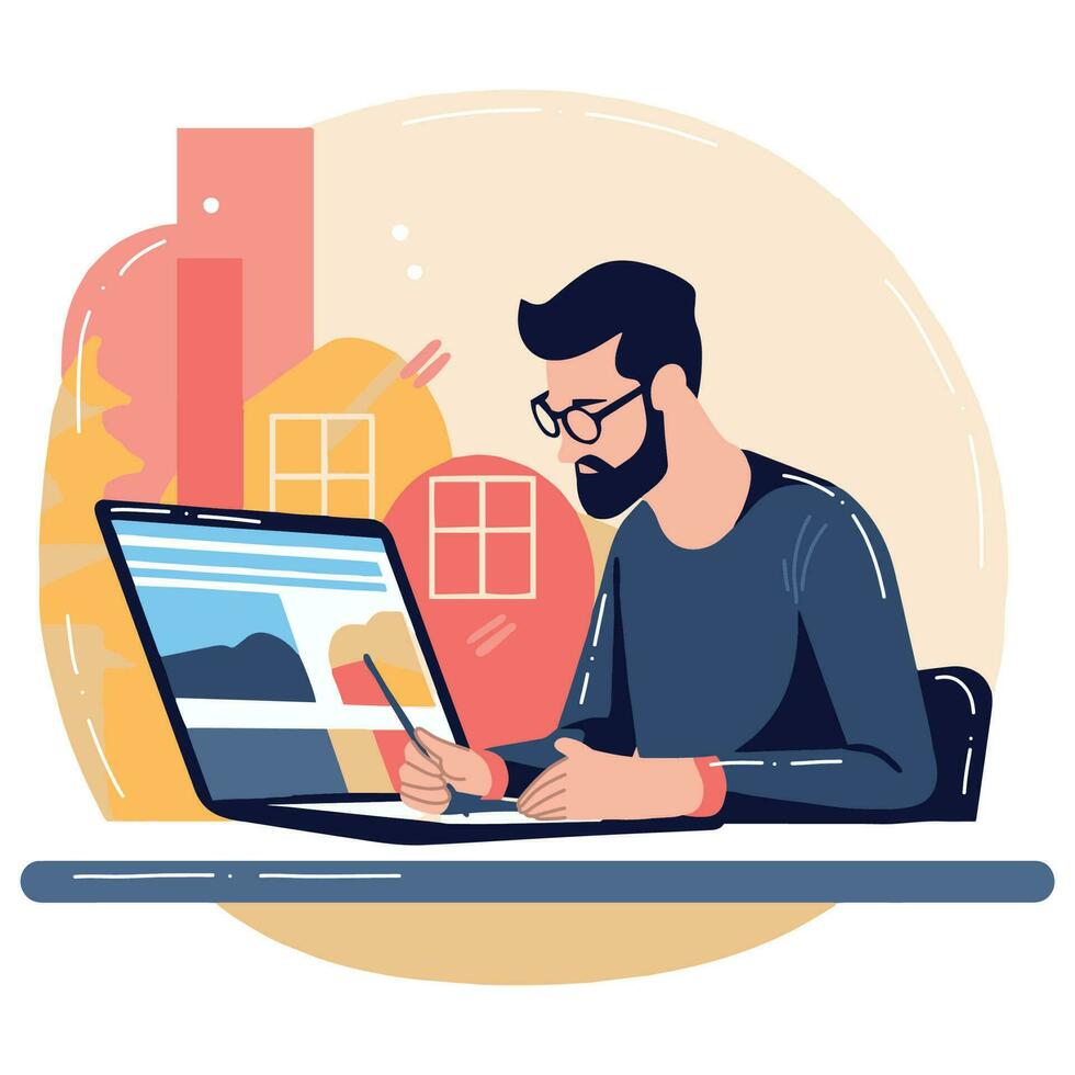 mano dibujado Lanza libre hombre trabajando en el oficina estilo ilustración para negocio ideas vector