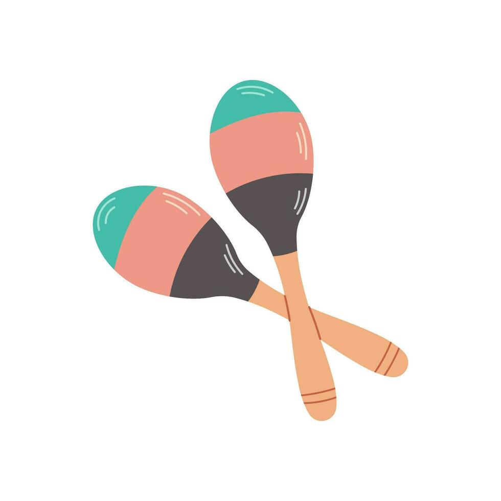 Colored maracas isolated on white background. Latin American percussive musical instrument. Vector cartoon illustration.