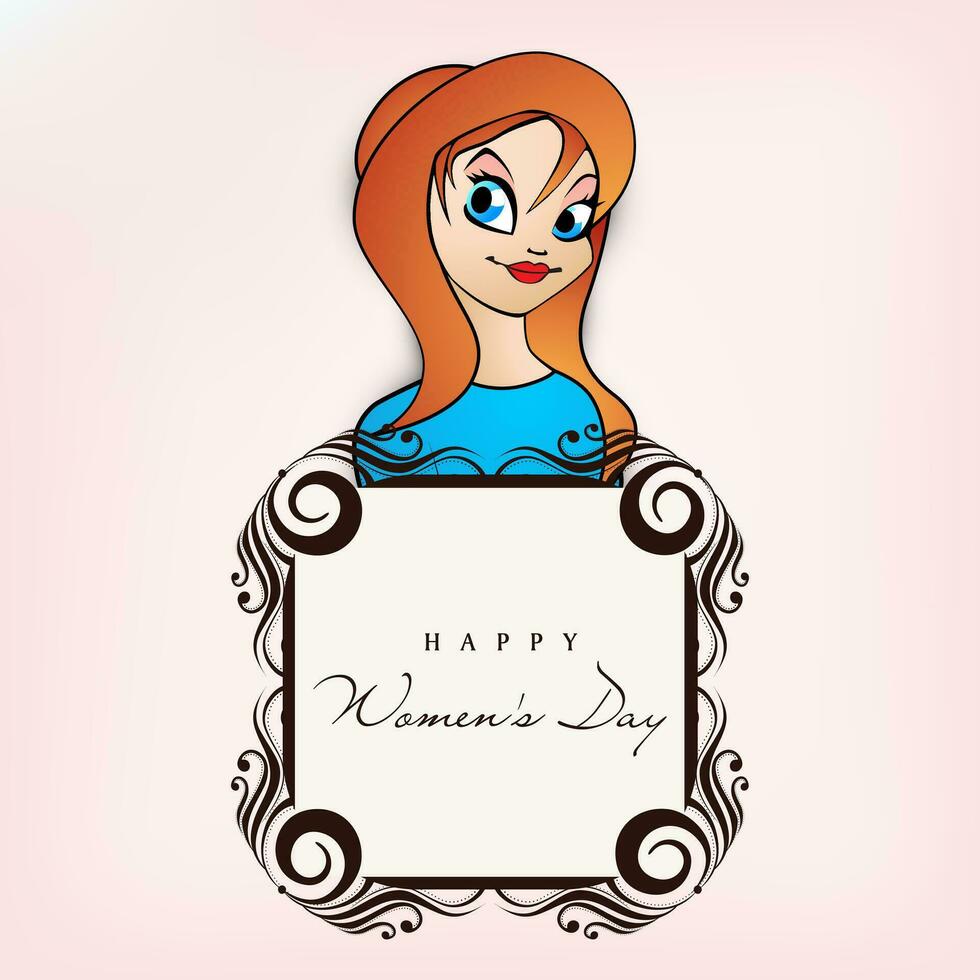 Happy Women's Day celebrations concept with stylish pink text and illustration of a girl face on background. vector