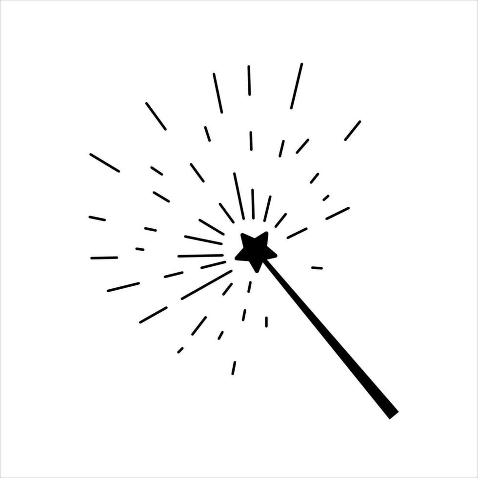 Magic wand with star. Wizard tool. Miracle symbols and Wizard stick. Fairytale rod vector