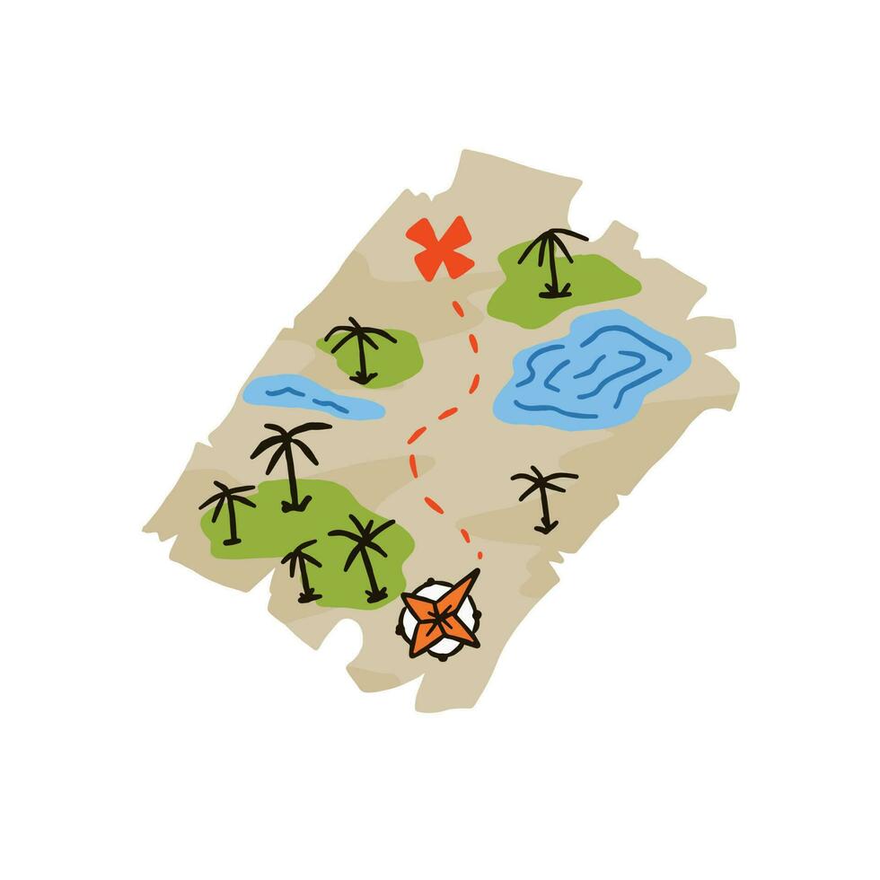 Pirate map of treasure. Adventure and quest. Old paper manuscript for travel or navigation vector
