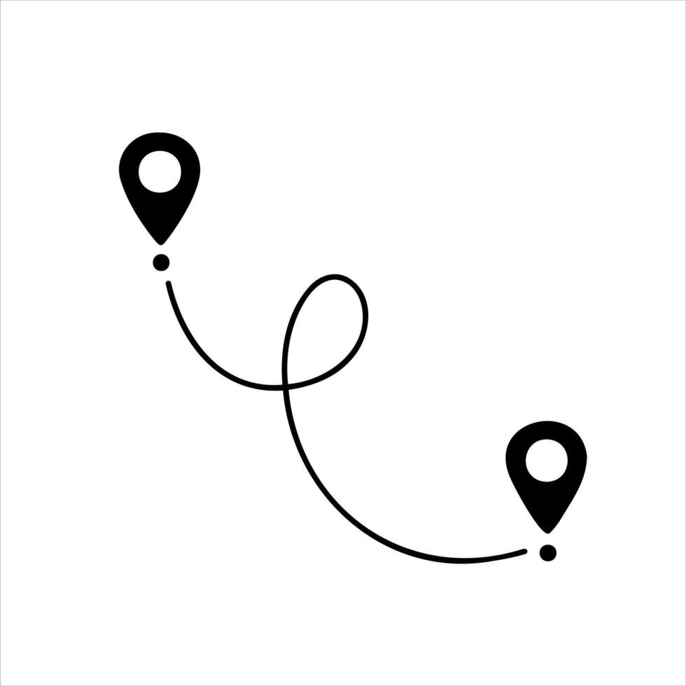 Black route tracking icon. Simple 2 pins path. Searching global mobile GPS navigation. Line distance illustration isolated on white vector