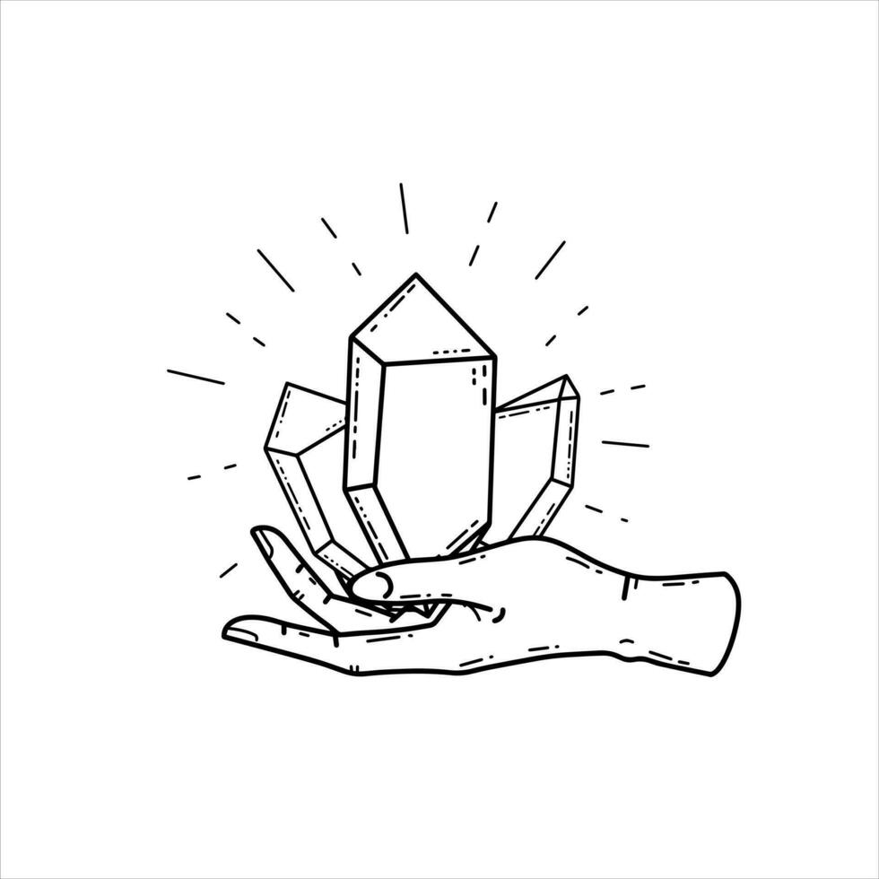 Magic crystal gems in hand. Spiritual mystery future wizard teller. Esoteric Astrology and fortune. Mystical and magical witch ritual vector