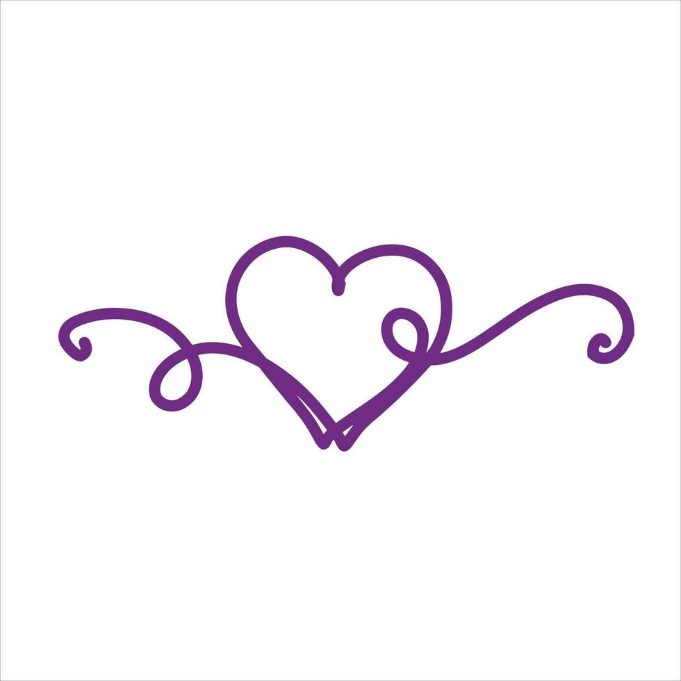 One line heart drawing. Romantic symbol of Valentine Day. Linear decoration isolated on white vector