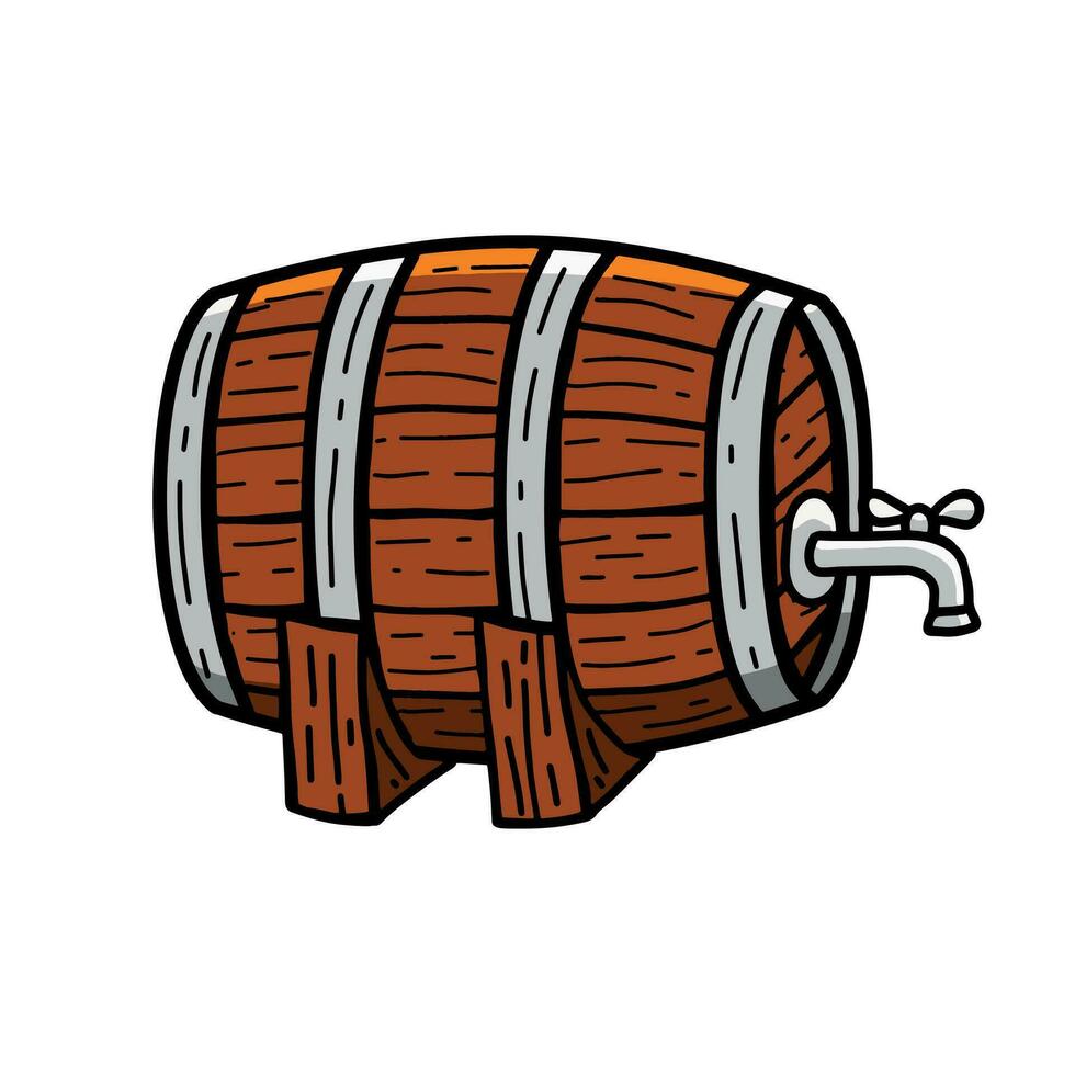 barril o de madera barril con grifo. bebida y Clásico almacenamiento envase. cerveza clásico mano dibujado barril, antiguo vino o whisky barrilete. vector