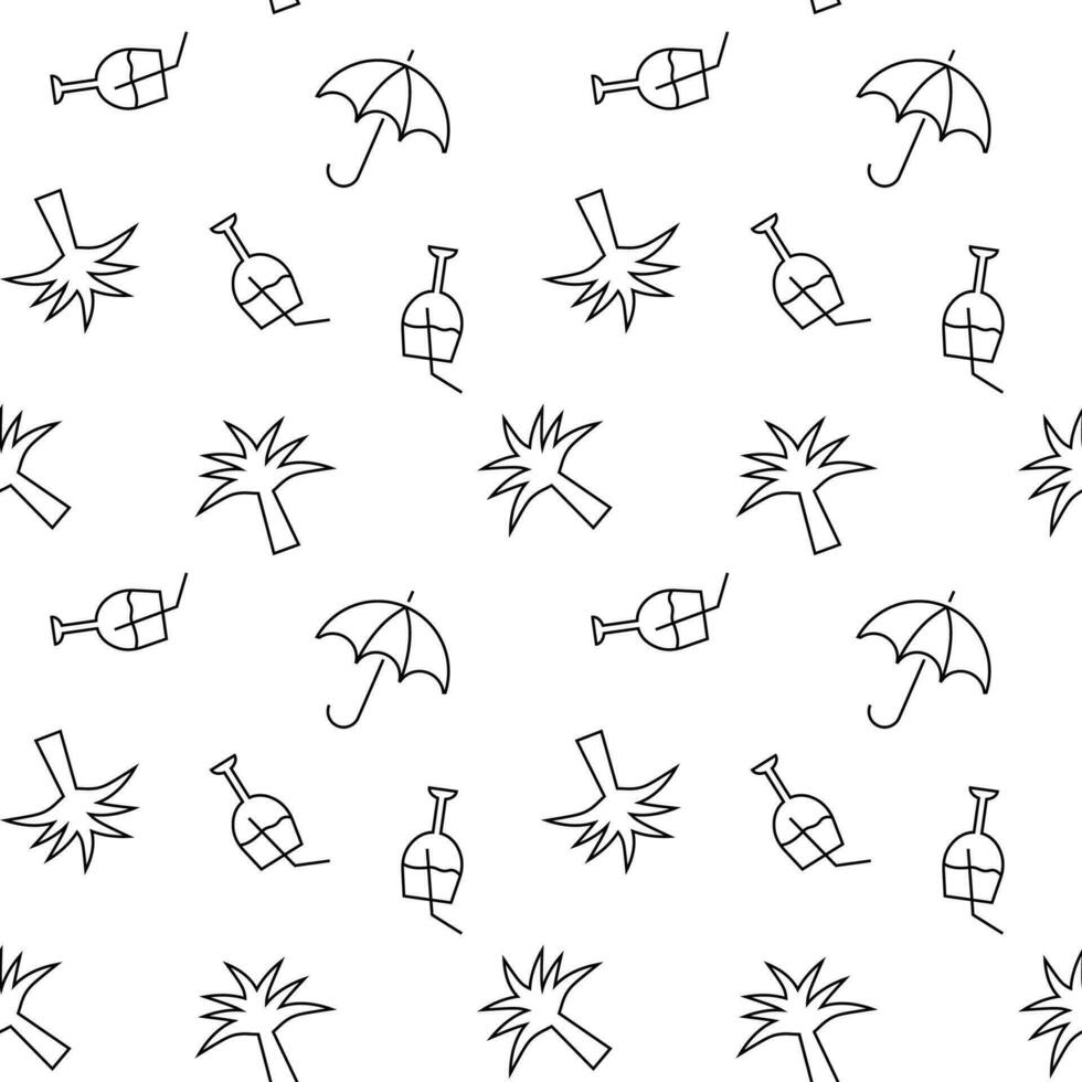 Seamless monochrome repeating pattern of palm, umbrella, wine vector