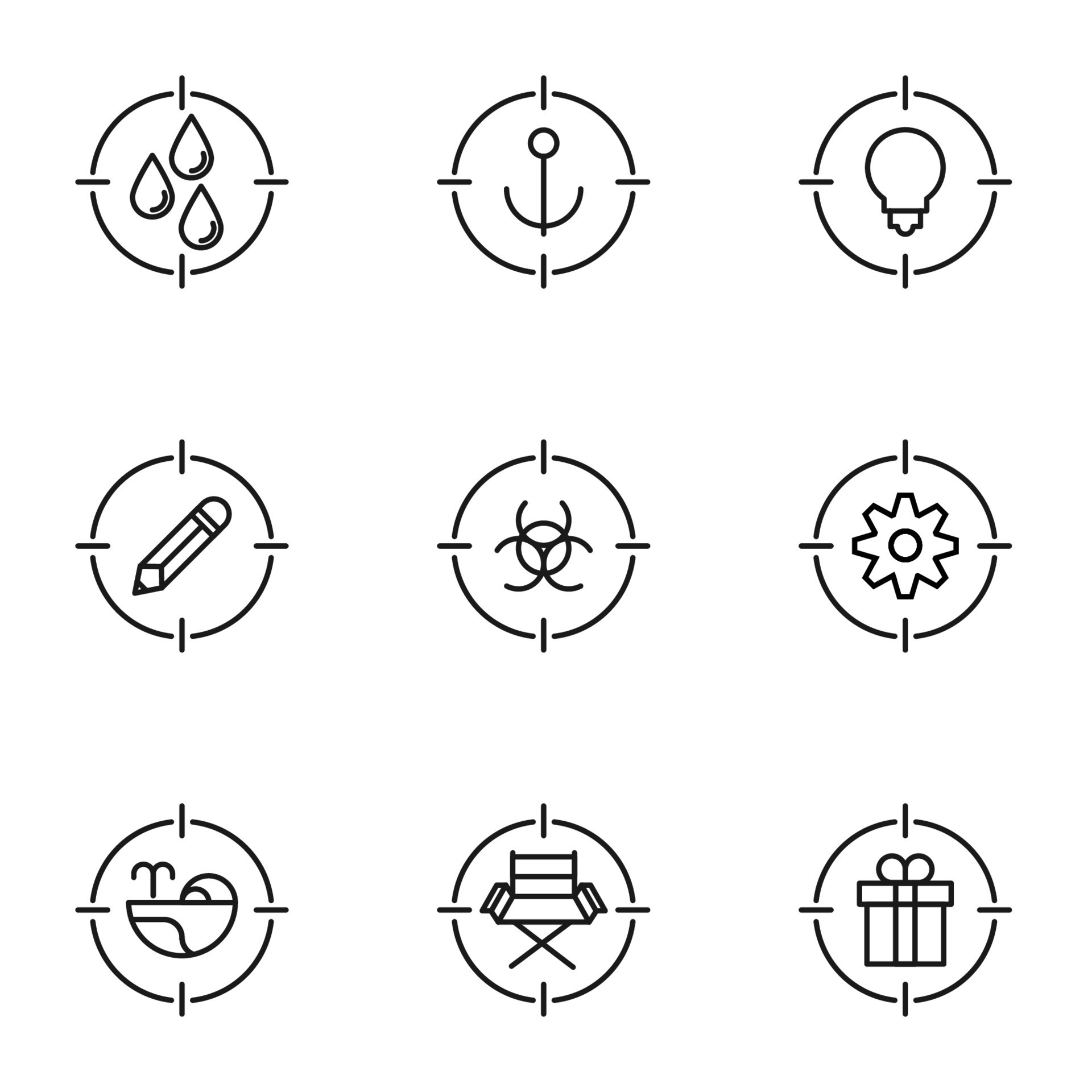 Vector outline signs and symbols drawn in flat style with black