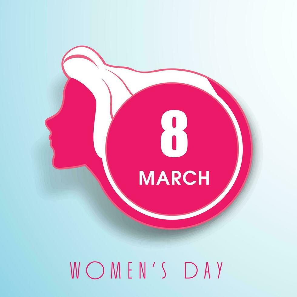 Happy Women's Day greeting card or background with illustration of lady face and text 8 March on red background. vector