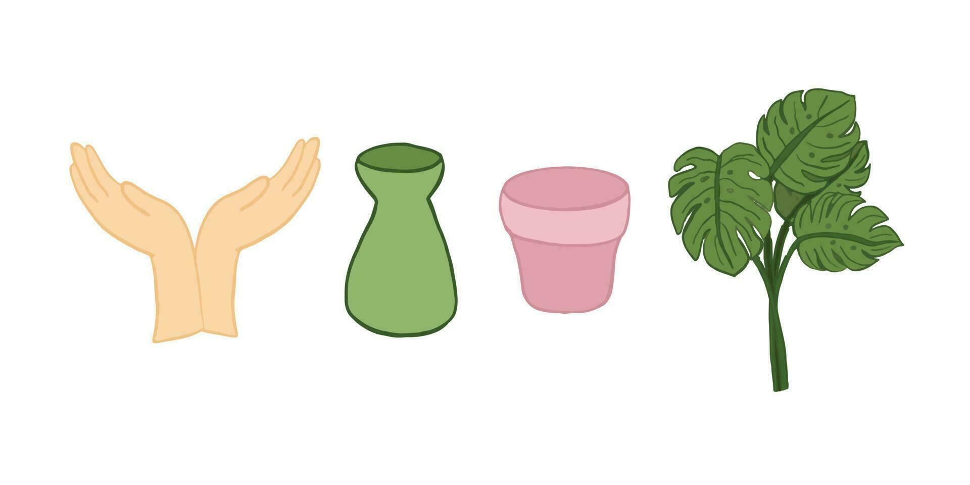 flower pot and leave vector