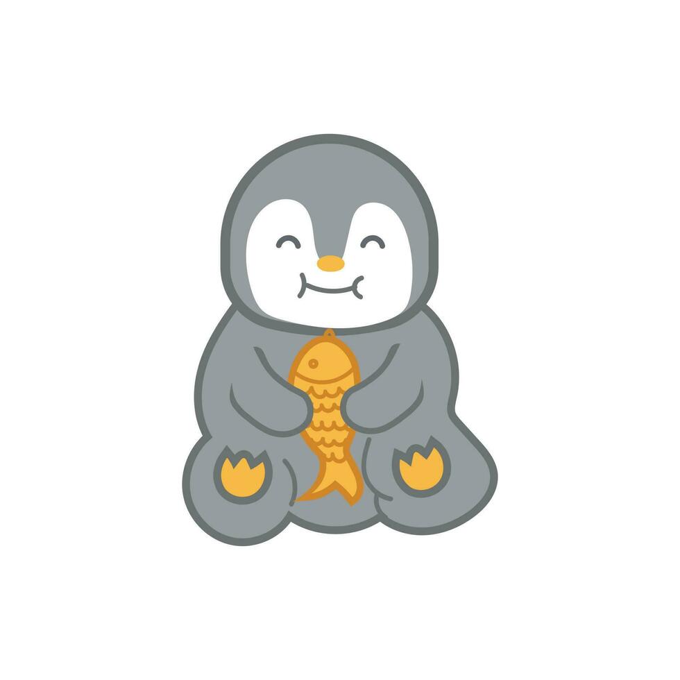 penguin with ice cream on snow vector