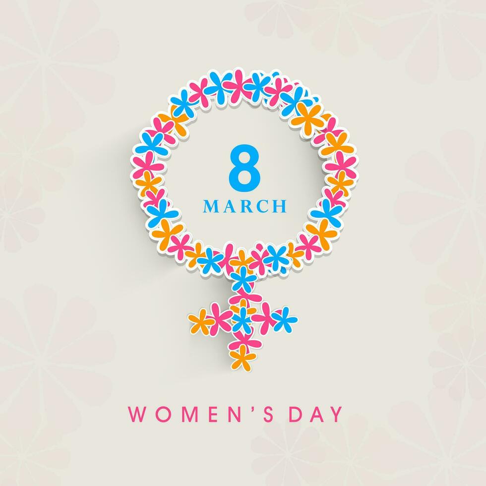 Happy Women's Day celebrations concept with illustration of a floral decorated women symbol on brown background. vector