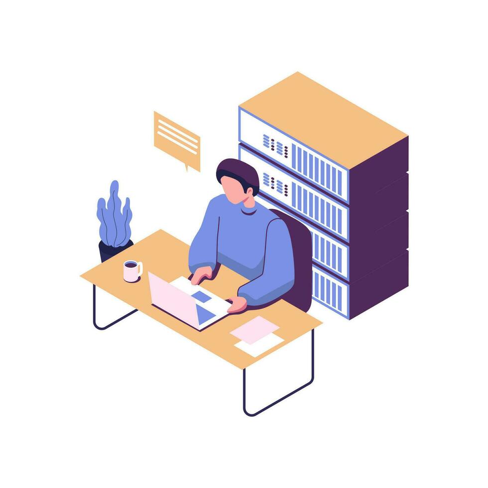 Big data job flat style isometric illustration vector design