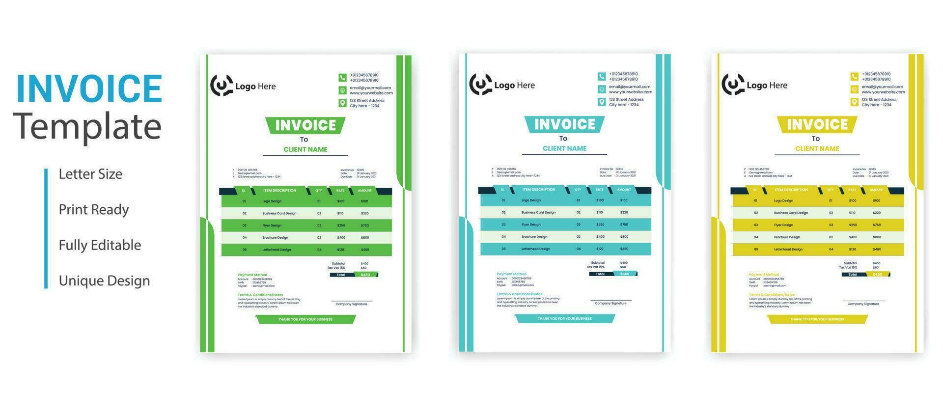 Simple business invoice design template vector