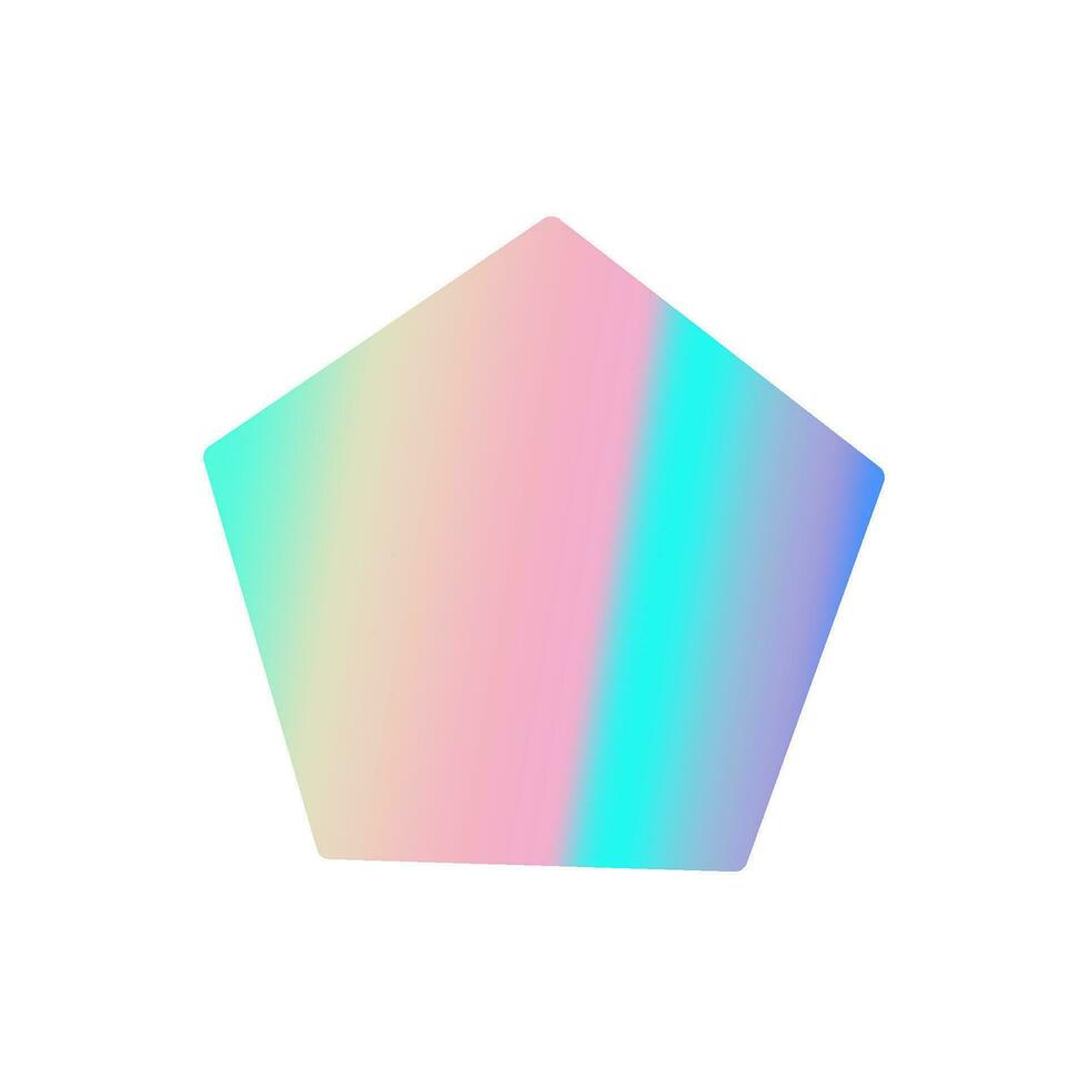 Holographic rainbow pentagon isolated on white background. Gradient vector shape, sticker template, retro patch in 90s, 00s, Y2K style.