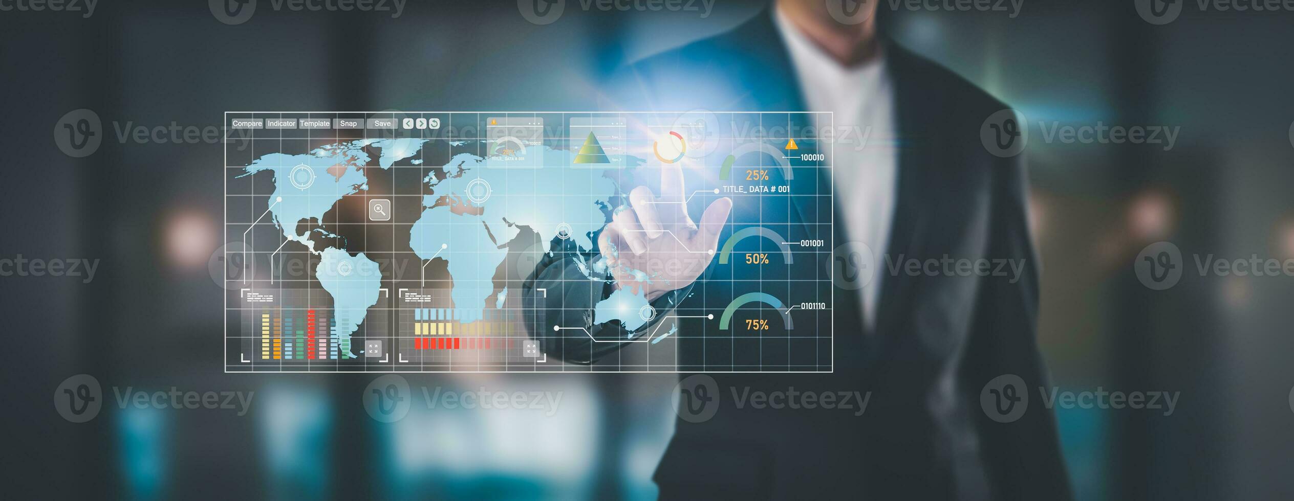 Businesspeople may use the Internet to connect financial networks and do information searches on their mobile devices utilizing artificial intelligence. photo