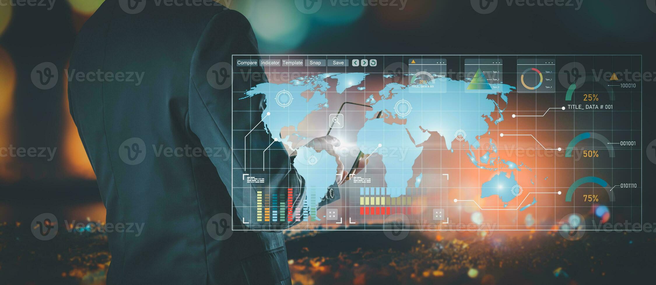 Businesspeople may use the Internet to connect financial networks and do information searches on their mobile devices utilizing artificial intelligence. photo