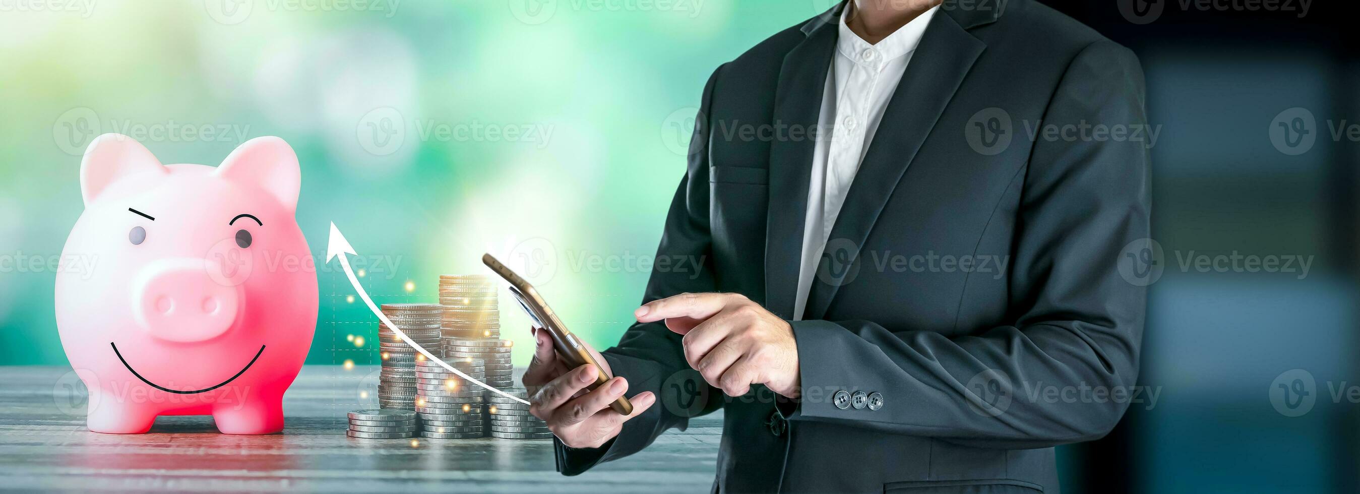 Businesspeople may use the Internet to connect financial networks and do information searches on their mobile devices utilizing artificial intelligence. photo
