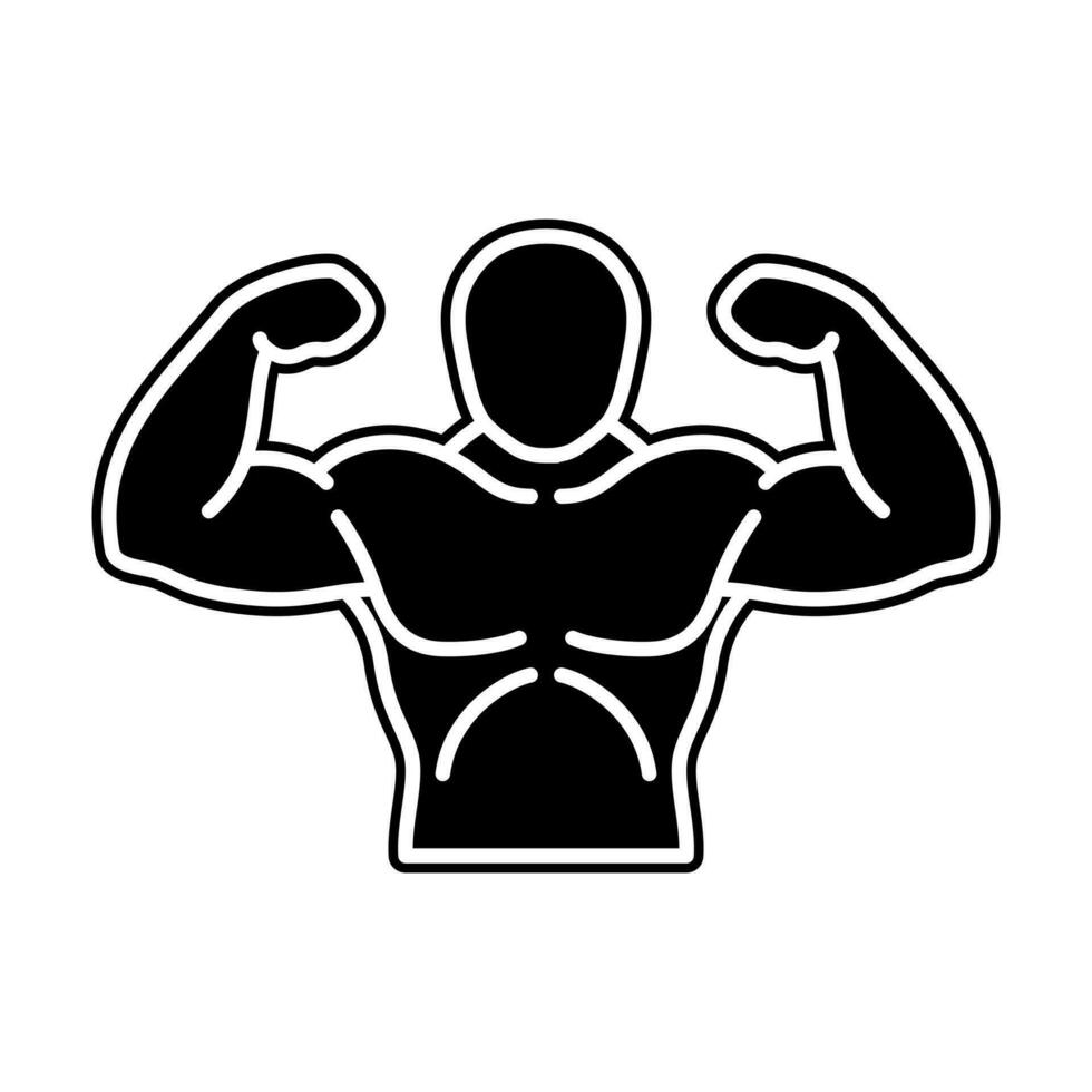 Icon, bodybuilder silhouette logo. Black line art symbols isolated on white background. Design elements for gym badge, fitness banner, sports emblem, exercise poster. Vector illustration.