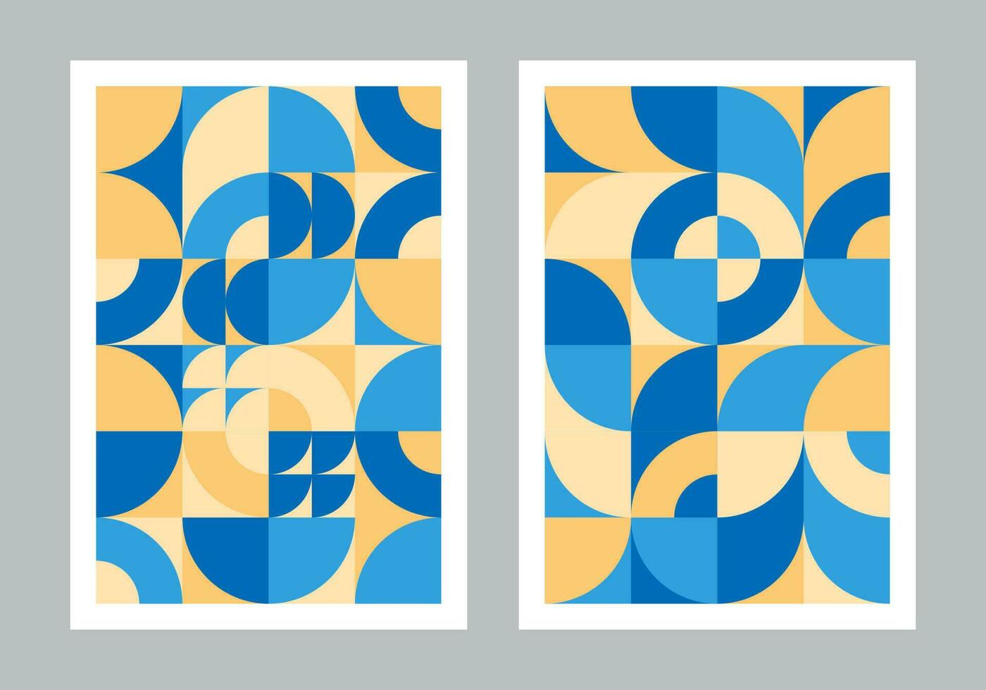 Abstract geometric pattern background. Bauhaus art style. Circle, semicircle, square shapes. Yellow, orange, blue color. Design for print, cover, poster, flyer, banner, wall. Vector illustration.