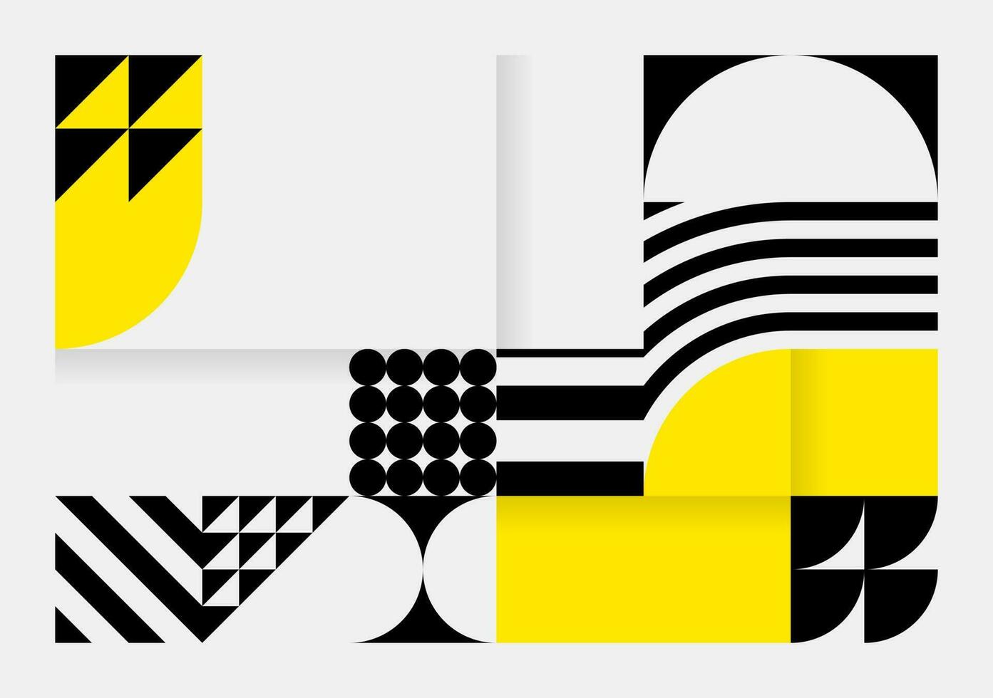 sencillo antecedentes en Bauhaus estilo. resumen geométrico patrones en blanco, negro y amarillo. modelo diseño para carteles, pancartas, sitios web vector ilustración.