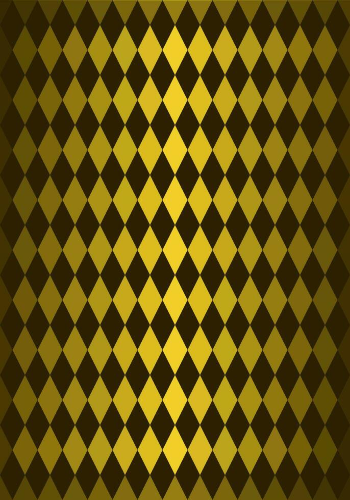 Seamless Argyle pattern. Brown geometric diamond shape. Golden gradient background. Vector illustration.