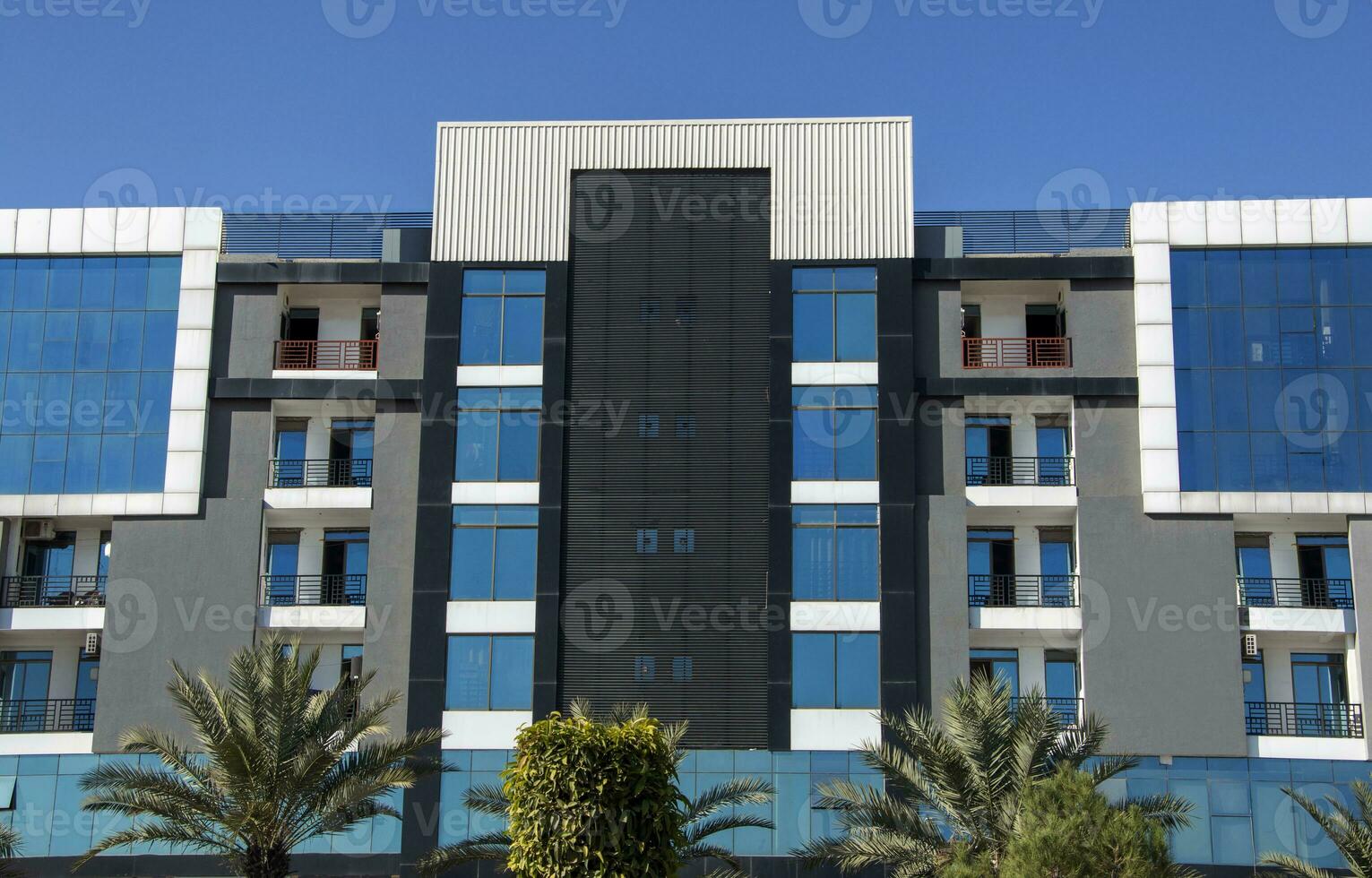 Building Closeup for Brand Name Emblem Logo Mockup photo