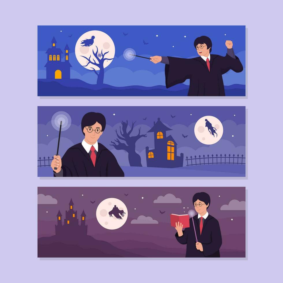 Boy with Magic Wand Banner Template vector