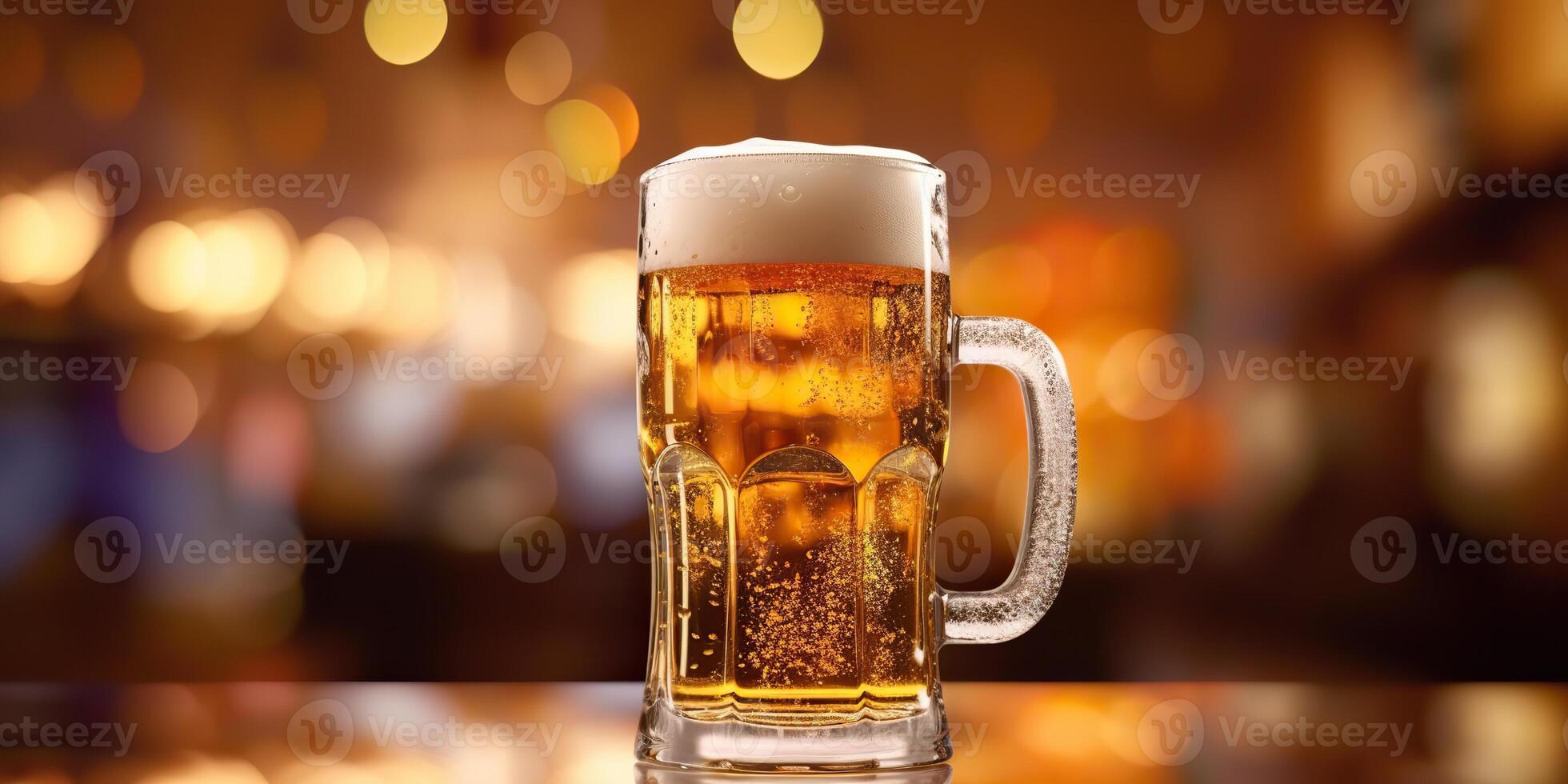 . . Fresh draft blew bee mug glass alcohol ar bar pub table. Restaurant brewing mockup. Graphic Art photo