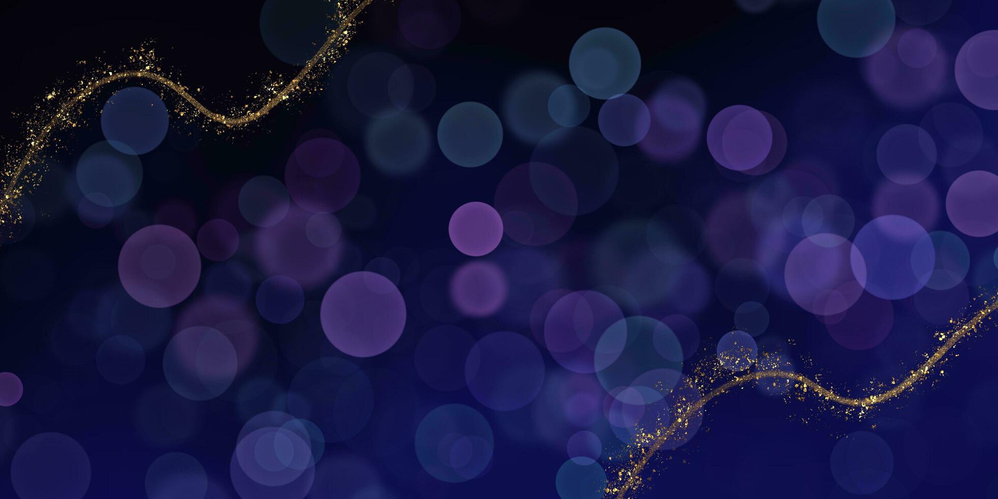 Dark Blue Blurry Illumination Holiday Bokeh Background, Golden Line, Christmas Illustration photo