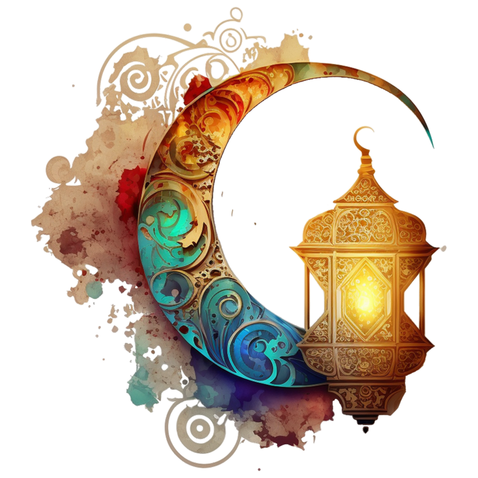 Golden moon texture ramadan lantern eid mubarak png