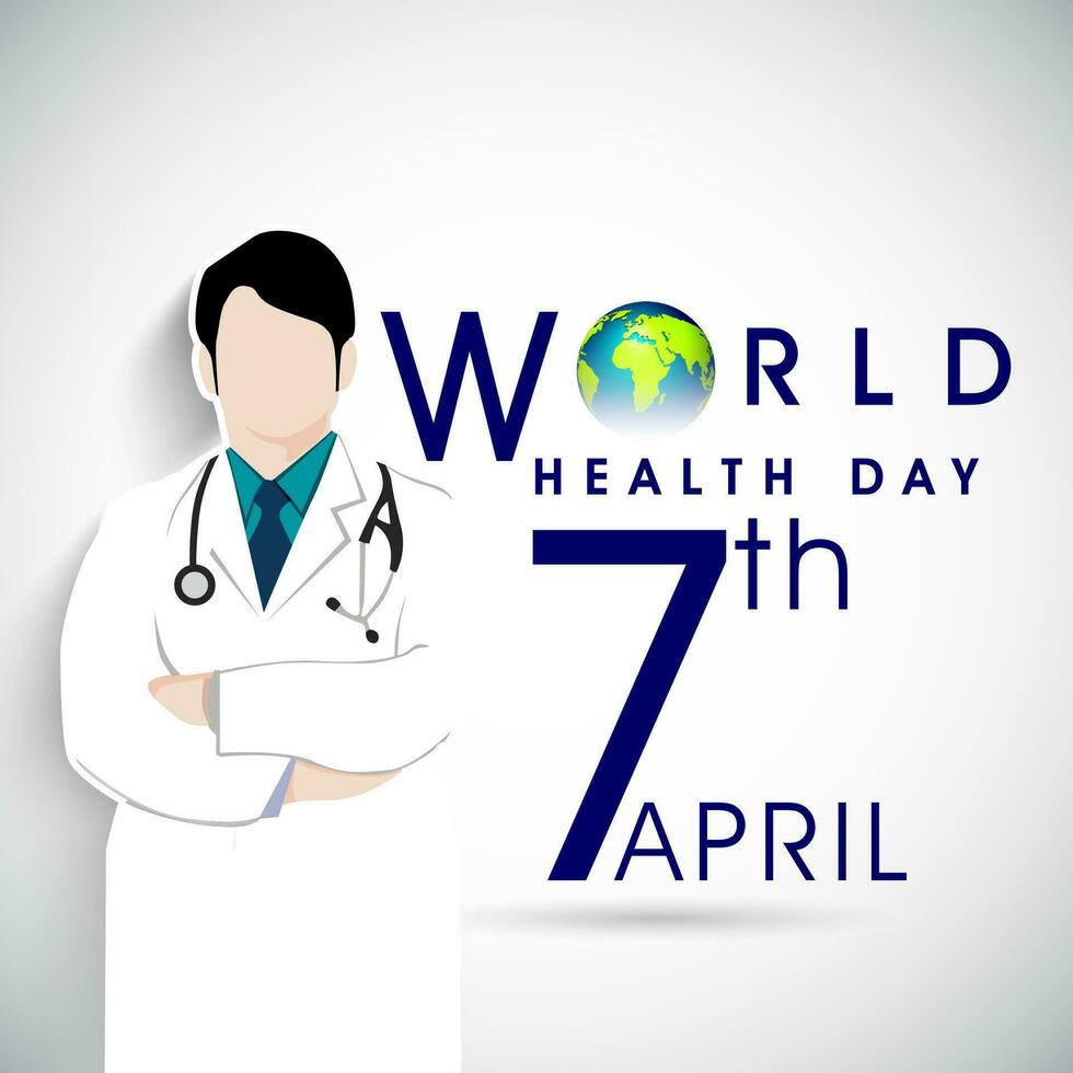 Abstract world health day concept with doctor and stylish text on grey background. vector