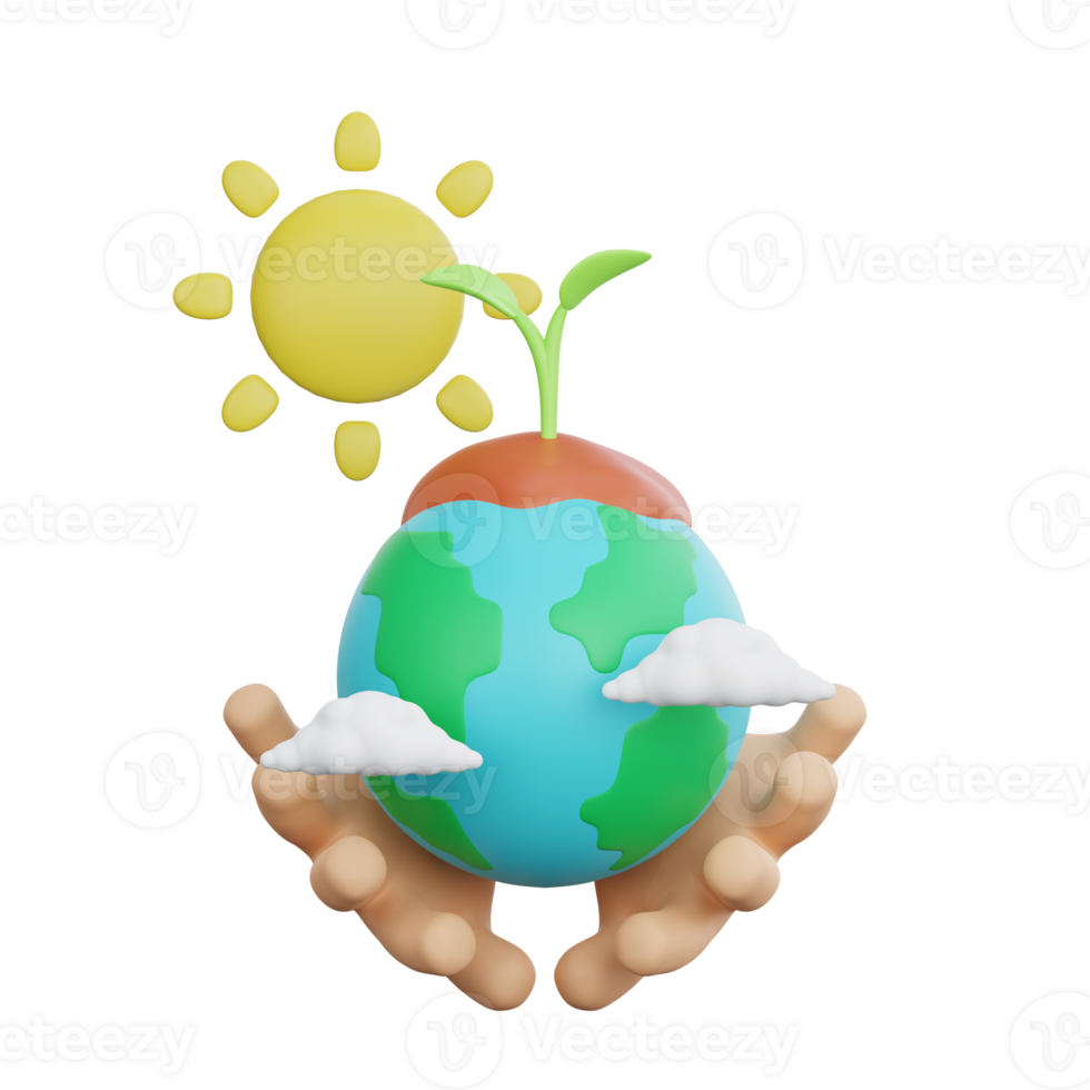 3d rendere di mano Tenere terra in crescita pianta ecologia concetto png